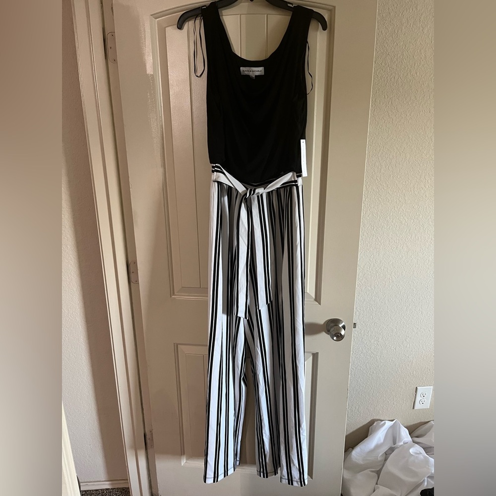 Black & White Jumpsuit with Waist Tie